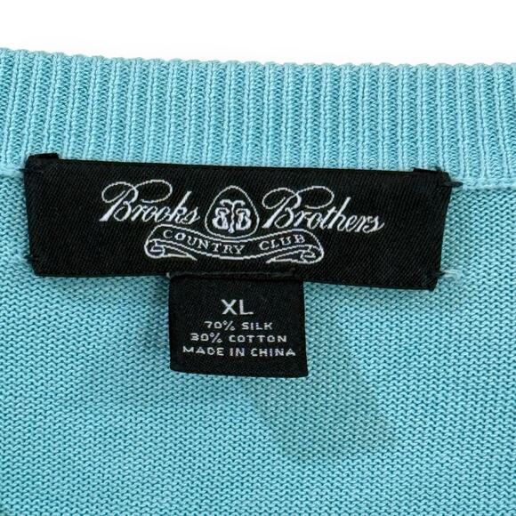 Brooks Brothers Sweater Mens XL Aqua Blue Silk Cotton Blend V-Neck Country Club - Picture 2 of 8